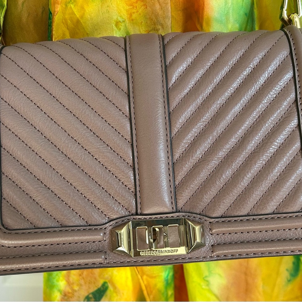 Rebecca Minkoff Quilted Taupe Shoulder Bag with Gold Hardware
